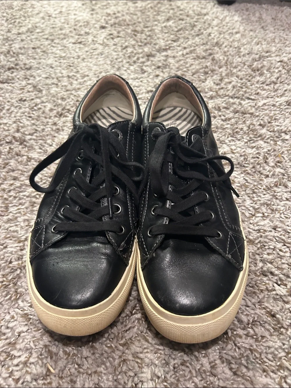 Women’s Black Leather Lace-Up Sneakers with Cream Sole